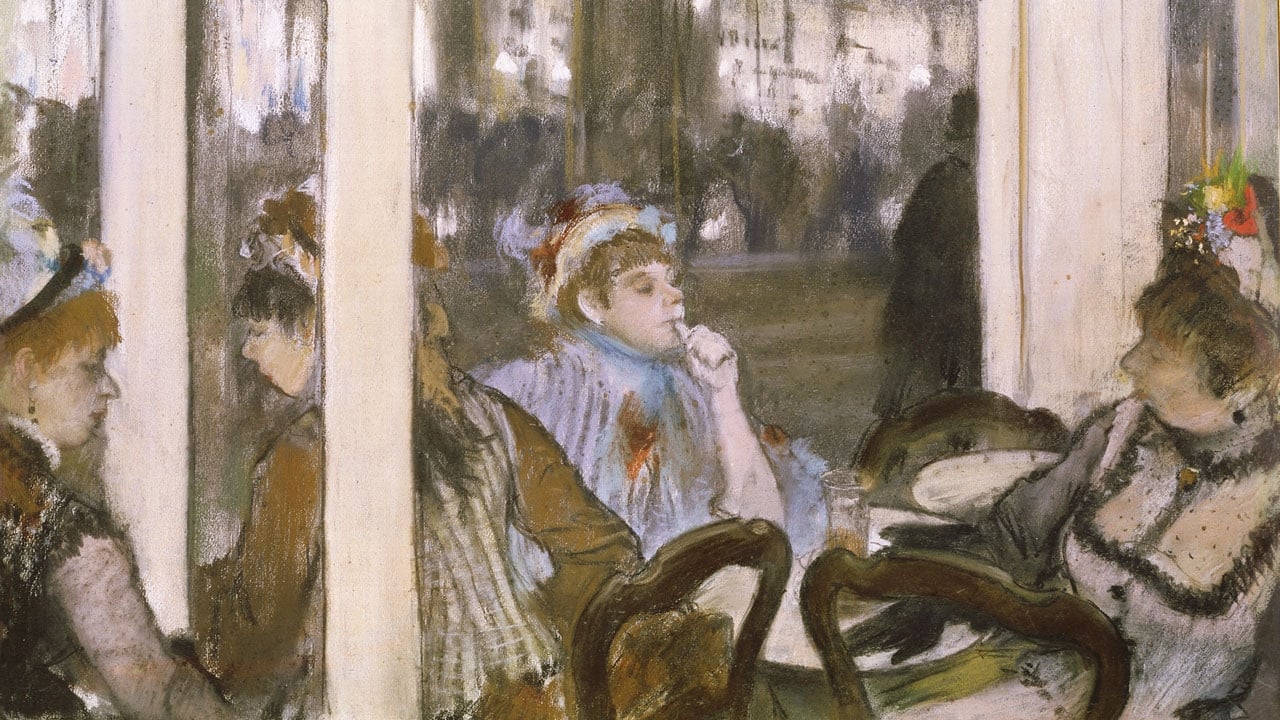 Women on a Caf Terrace in the Evening 1877 by Edgar Degas