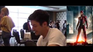 Grant Gustin The Flash reacts to Ezra Millers Flash COSTUME  Justice League reaction