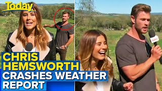 Chris Hemsworth crashes live TV weather report  Today Show Australia