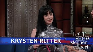 Krysten Ritter Teaches Stephen How To Knit Or Tries