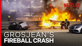 Grosjeans Insane Fireball Crash  Formula 1 Drive To Survive S3  Netflix