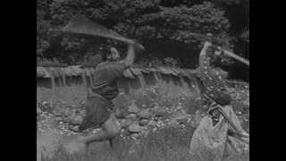 SAMURAI DUEL SCENE  SEVEN SAMURAI  AKIRA KUROSAWA FOOLISH SAMURAI DUELS WITH REAL STEEL SWORDS