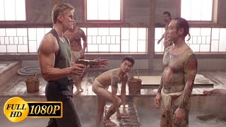 Dolph Lundgren and Bruce Lees son fights gangsters in a bathhouse  Showdown in Little Tokyo 1991