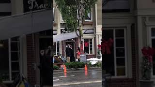 Adelaide Kane  Greyston Holt filming a scene on set of A Sweet Christmas Romance  August 23 2019