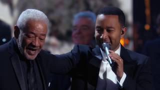 Bill Withers Stevie Wonder John Legend perform Lean On Me at the 2015 Induction Ceremony