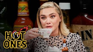 Florence Pugh Sweats From Her Eyebrows While Eating Spicy Wings  Hot Ones