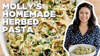 Molly Yehs Homemade Herbed Pasta with Feta Lemon and Pine Nuts  Girl Meets Farm  Food Network