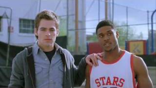 Pooch Hall and Chris Pine in Blind Dating Basketball scene