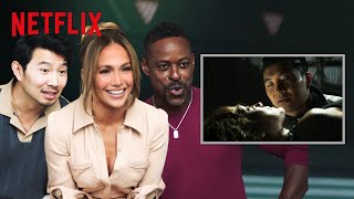 Jennifer Lopez Simu Liu and Sterling K Brown React to the Eyeball Scene  Atlas  Netflix