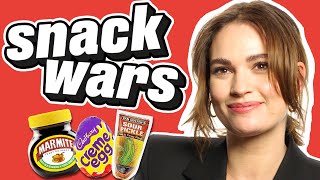 Lily James Has The Best Time Comparing American and British Snacks  Snack Wars  LADbible