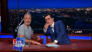 Jon Stewart Takes Over Colberts Late Show Desk