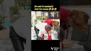 Jin  Taehyung fighting over ice cream on PTD MV set  shorts