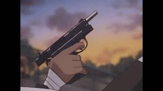 Larry Rally Vincent shoots Radinov at close range in Gunsmith Cats 1995