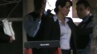 Jennifer Beals and Jason Clarke on location shooting The Chicago Code