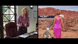 Jenna Elfman in purple satin blouse and pink satin dress  Looney Tunes Back in Action 2003