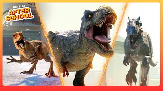 TRex VS Allosaurus VS Raptors BATTLE  Jurassic World Chaos Theory  Netflix After School