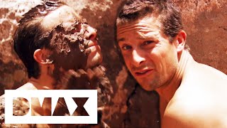 Bear Grylls Cools Off With A Mud Bath  Bear Grylls Escape From Hell