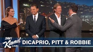 Leonardo DiCaprio Brad Pitt  Margot Robbie Interrupt Kimmel Monologue