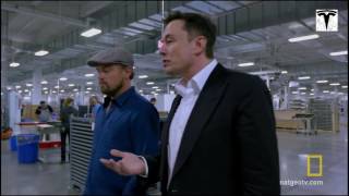 Leonardo DiCaprio and Elon Musk in Gigafactory 20161027