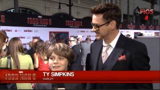 Ty Simpkins and Robert Downey Jr Iron Man 3 Premiere Interview