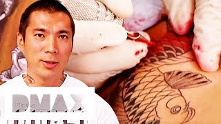Yoji Harada Struggles To Finish Complex Koi Fish Tattoo  Miami Ink