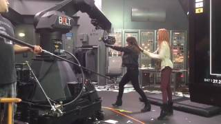 Chloe Bennet and Alicia VelaBailey Shooting Season 2 Finale Fight Scene