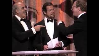 Sean Connery with Michael Caine and Roger Moore Presenting Best Actor Oscar at 1989 Academy Awards