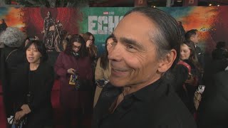 Tantoo Cardinal and Zahn McClarnon react to Lily Gladstones Golden Globes win at premiere of Echo