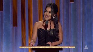 Qorianka Kilcher honors Wes Studi at the 2019 Governors Awards