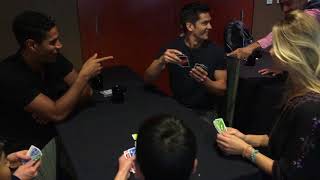 The Good Doctors Nicholas Gonzalez Freddie Highmore Beau Garrett and Chuku Modu play UNO