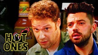Seth Rogen and Dominic Cooper Suffer While Eating Spicy Wings  Hot Ones