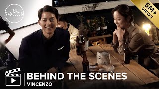 Behind the Scenes Song Joongki and Jeon Yeobeen huddle up on a cold day  Vincenzo ENG SUB