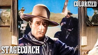 Stagecoach  COLORIZED WESTERN  John Wayne  Oscar Winning Film  Drama