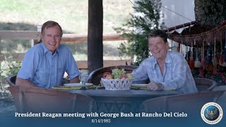President Reagan meeting with George Bush at Rancho Del Cielo 8141985