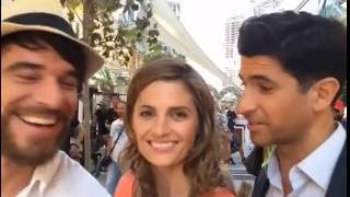 Stana Katic Alfonso Bassave  Raza Jaffrey on the set of The Rendezvous