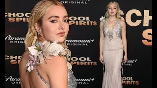 Peyton List shows off her enviable curves in twotone beige dress for screening of School Spirits