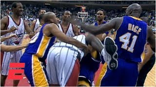 Shaquille ONeal and Charles Barkley fight during Lakers vs Rockets game 1999  ESPN Archives